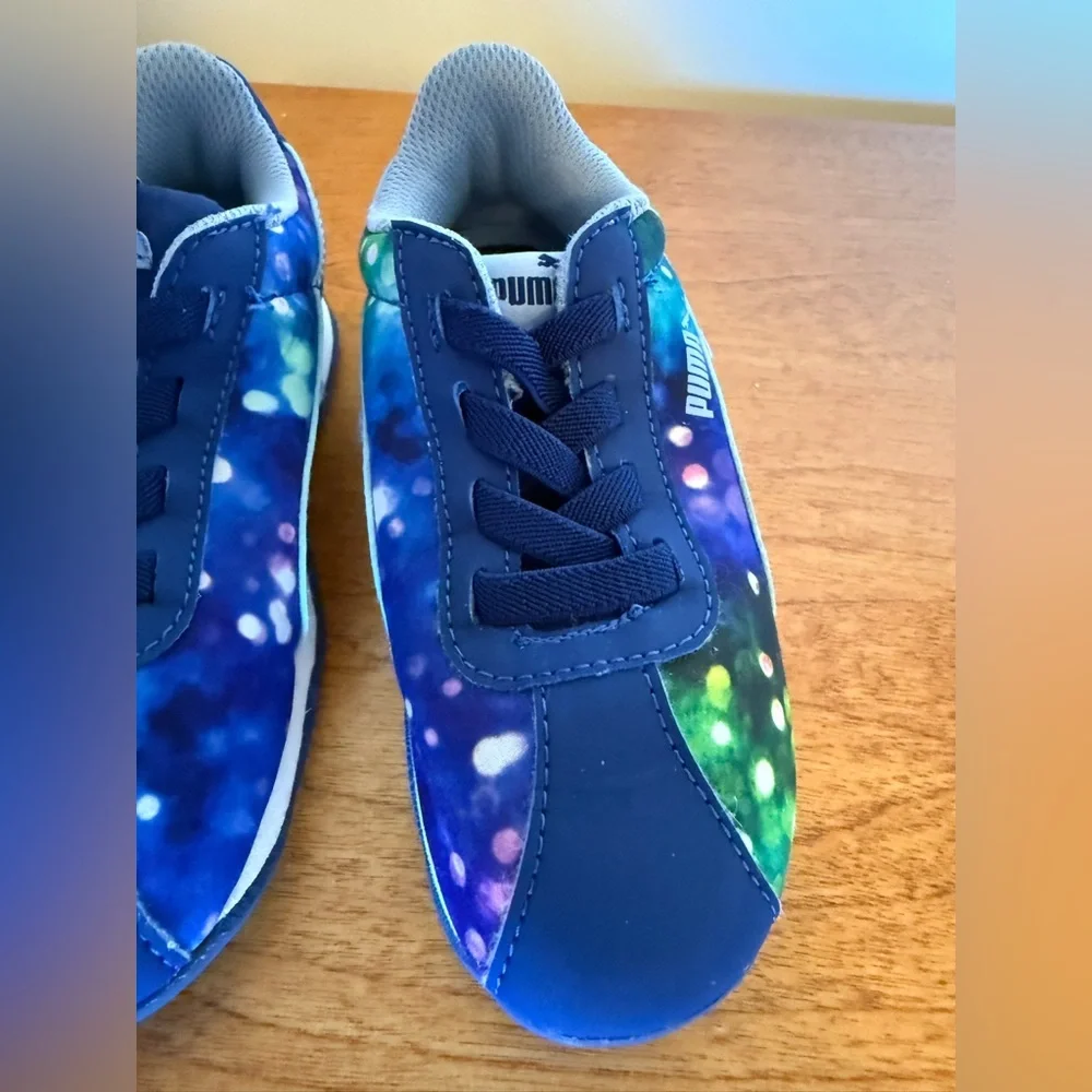 10C Puma Kids Galaxy Blue Purple Green Sneakers Pull-On Soft EUC Rubber Sole - Picture 10 of 11